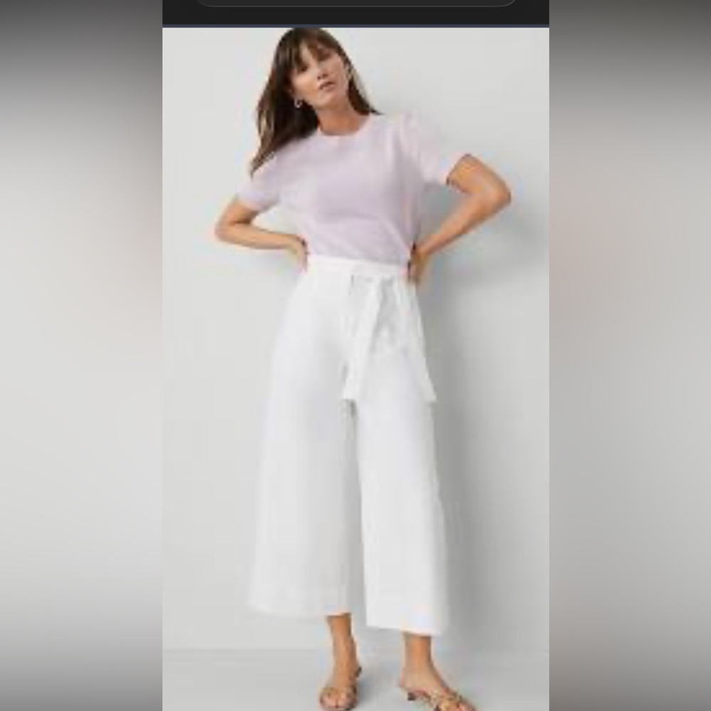 Ann Taylor Loft White Cropped palazzo Wide-Leg Pants new with tags 6p